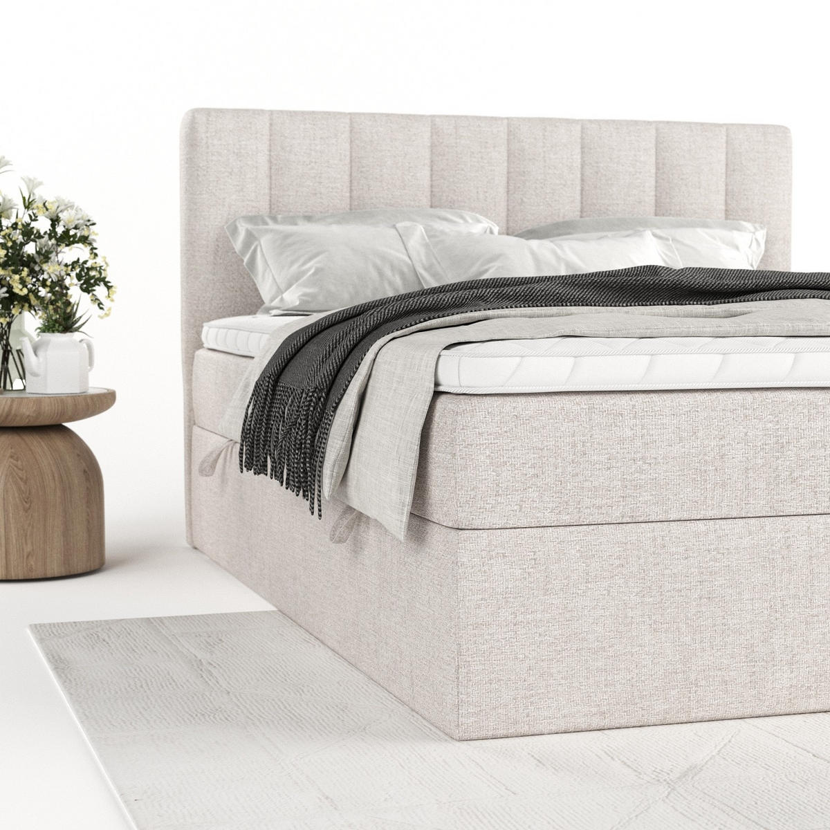 BOXBETT Bari 140/200 cm Hellbeige im Neve Stoff - Sandfarben, Holz/Holzwerkstoff (140/200cm) - AltaBeds