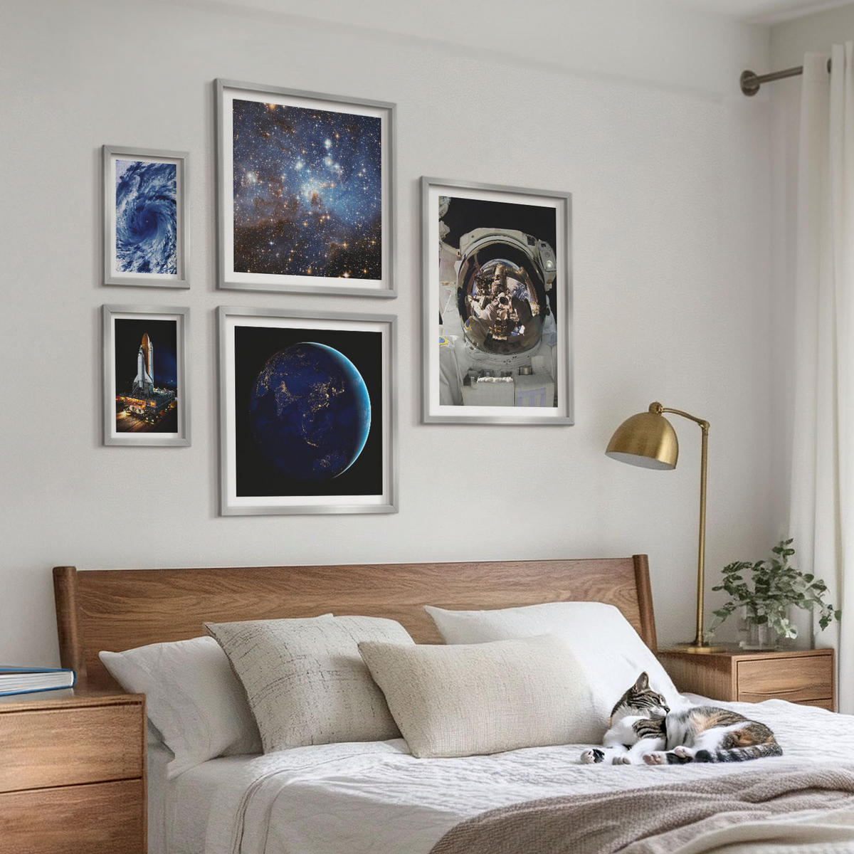 BILDER SET 5er Set - 50x50 cm & 20x30 cm & 40x60 cm Silberner Rahmen - Weltraum Erde Astronaut Rakete - Silberfarben, Kunststoff (40/60cm) - TULUP