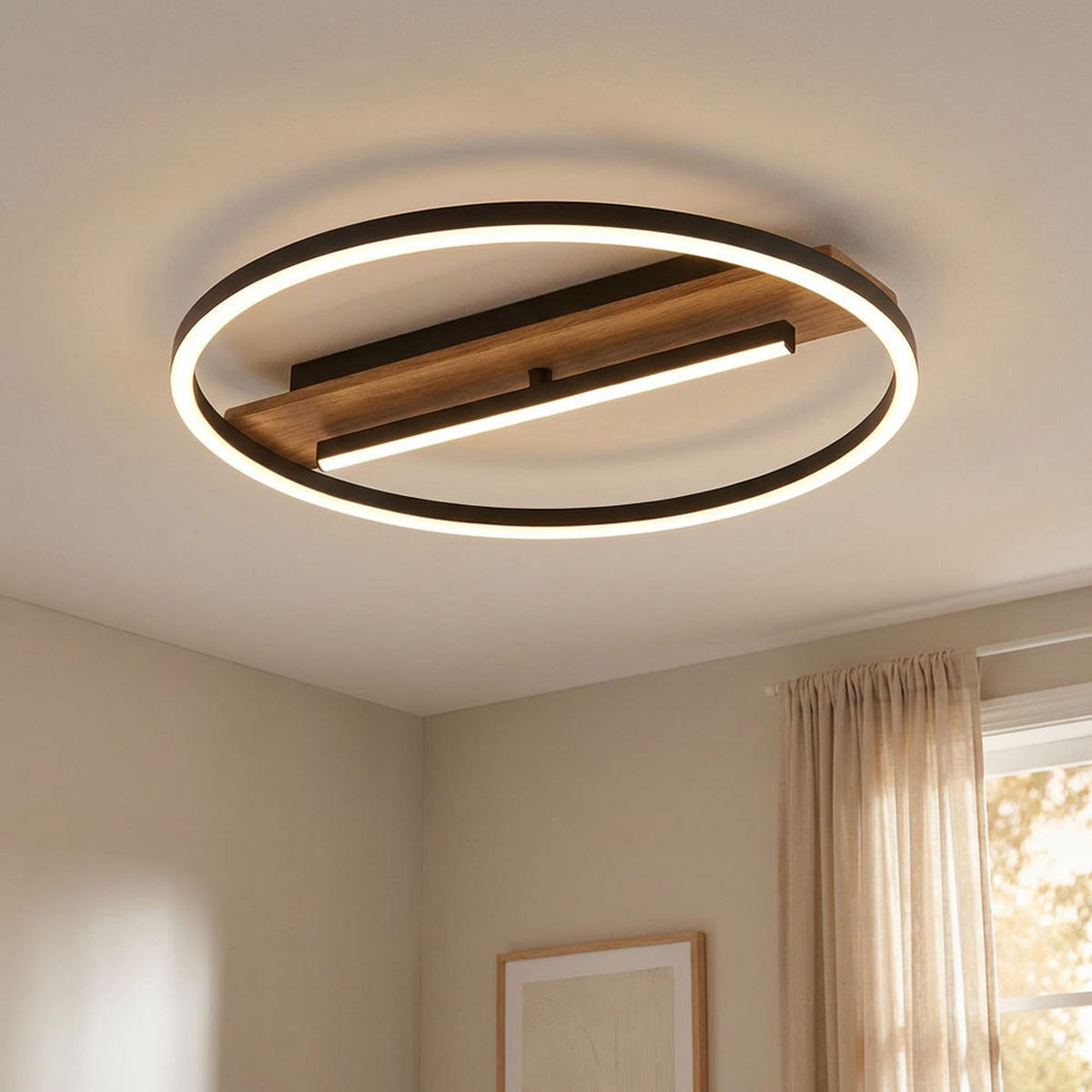 LED DECKENLEUCHTE Metall Schwarz, Holzoptik - Braun, Metall (40.5/40.5/5.5cm) - Globo Lighting