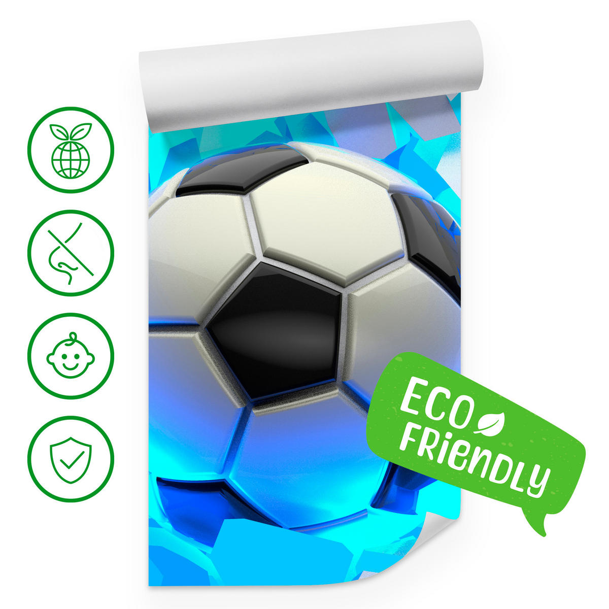 FOTOTAPETE Fußball Abstraktion 3D Effekt 200x140 - Blau/Schwarz, Papier (200/140cm) - Muralo