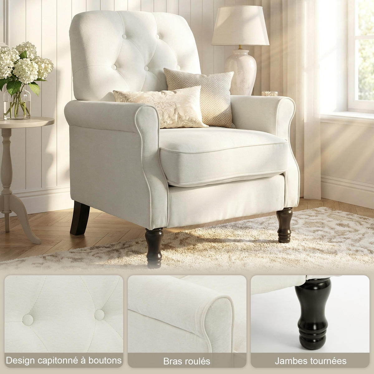 SESSEL DE-13537 mit dicker Polsterung und Federkern Creme - Creme, Textil (69/90/75cm) - ComfortXL