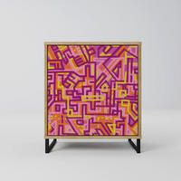 SIDEBOARD LOVELY MEMORIES, Eichefarben, 57,5x42x67,5 cm, Schwarze Metall-Rahmenfüße - Eichefarben/Multicolor, Holzwerkstoff/Metall (57.5/67.5/42cm) - SpaceRebels