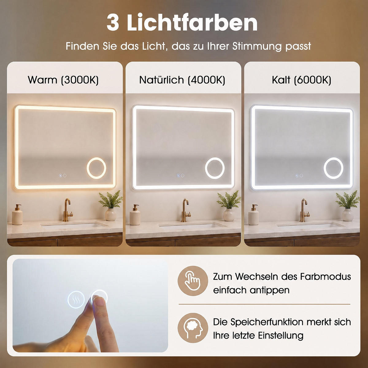 BADEZIMMERSPIEGEL mit Beleuchtung silber - Silberfarben, Glas (80/60/4cm) - COSTWAY