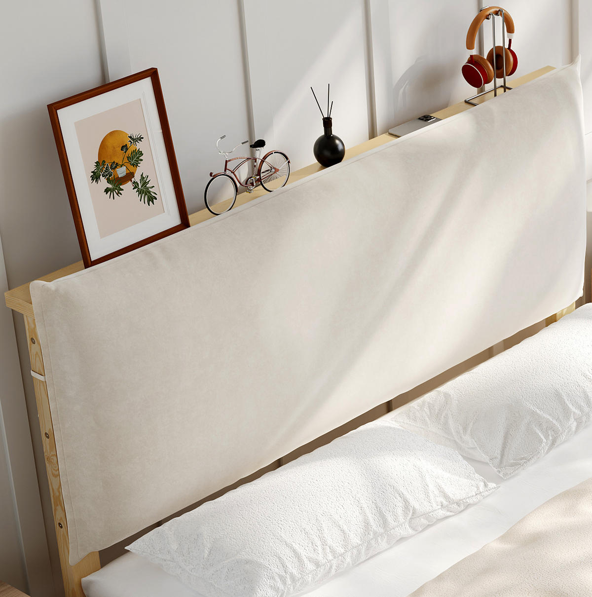 POLSTERBETT 140/200 cm Natur mit gepolsterter Rückenlehne und Lattenrost - Naturfarben, Textil (140/200cm) - Flora Grace