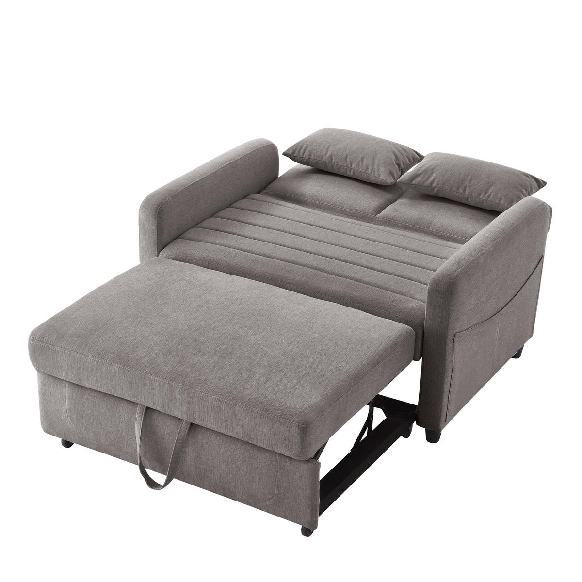 SOFA Zweisitzer mit Schlaffunktion ausziehbar Grau Baumwoll-Leinen 210/90/45 cm - Grau, Kunststoff (114/82.5/77cm) - OKWISH