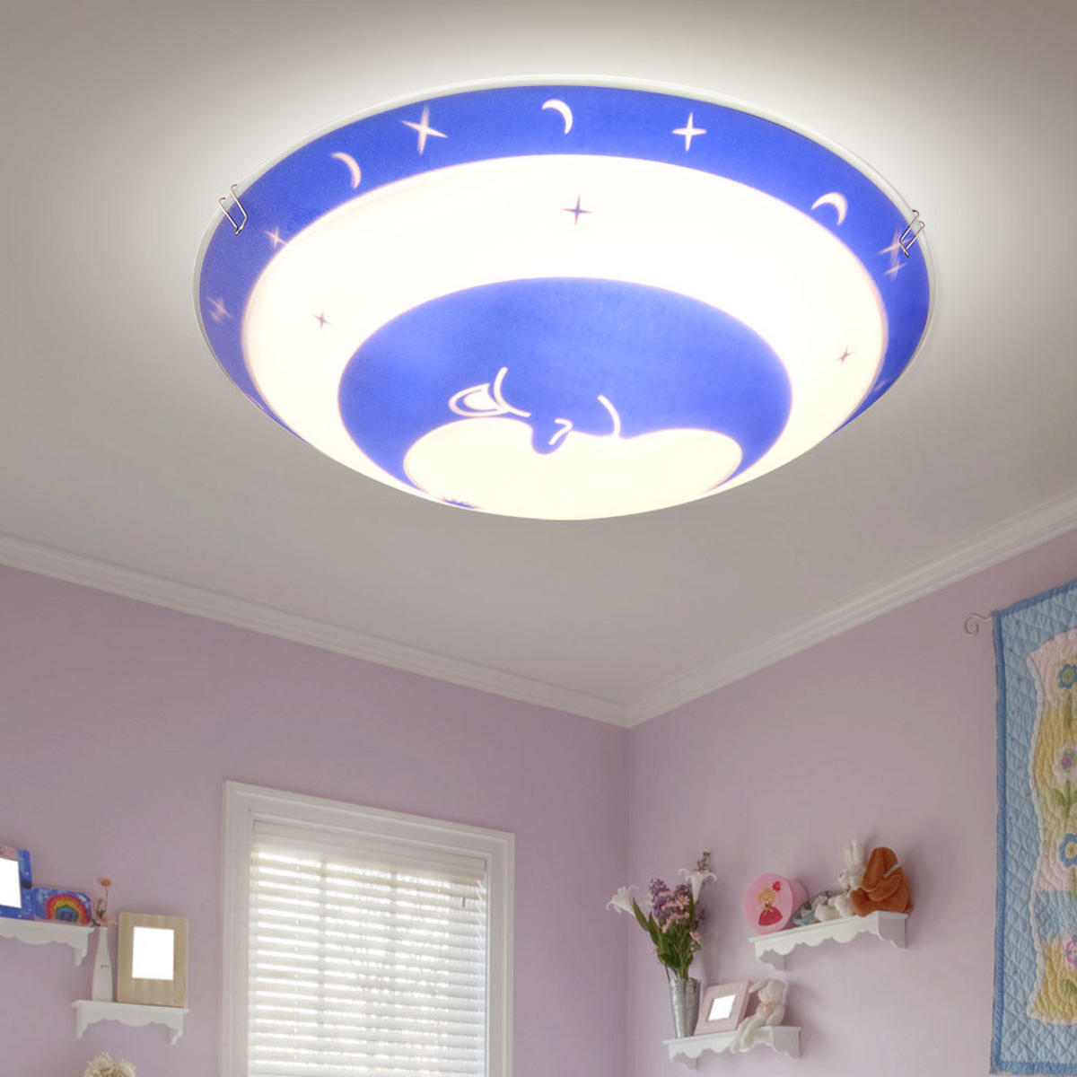 KINDERDECKENLEUCHTE Metall Glas Blau Weiß - Blau, Glas/Metall (30/30/9cm) - Globo Lighting