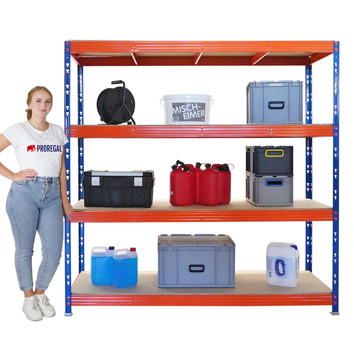 SCHWERLASTREGAL Rhino 200x200x60 cm 4 Spanplatten-Ebenen 16mm Fachlast 500 kg Blau/Orange - Blau/Orange, Metall (200/200/60cm) - PROREGAL