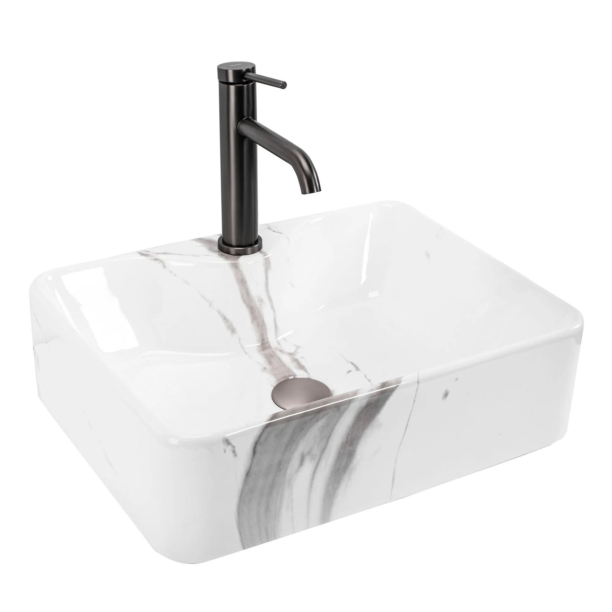 AUFSATZWASCHBECKEN Rea Kelly Marmo - Weiß, Keramik (38/13.5/49cm) - REA