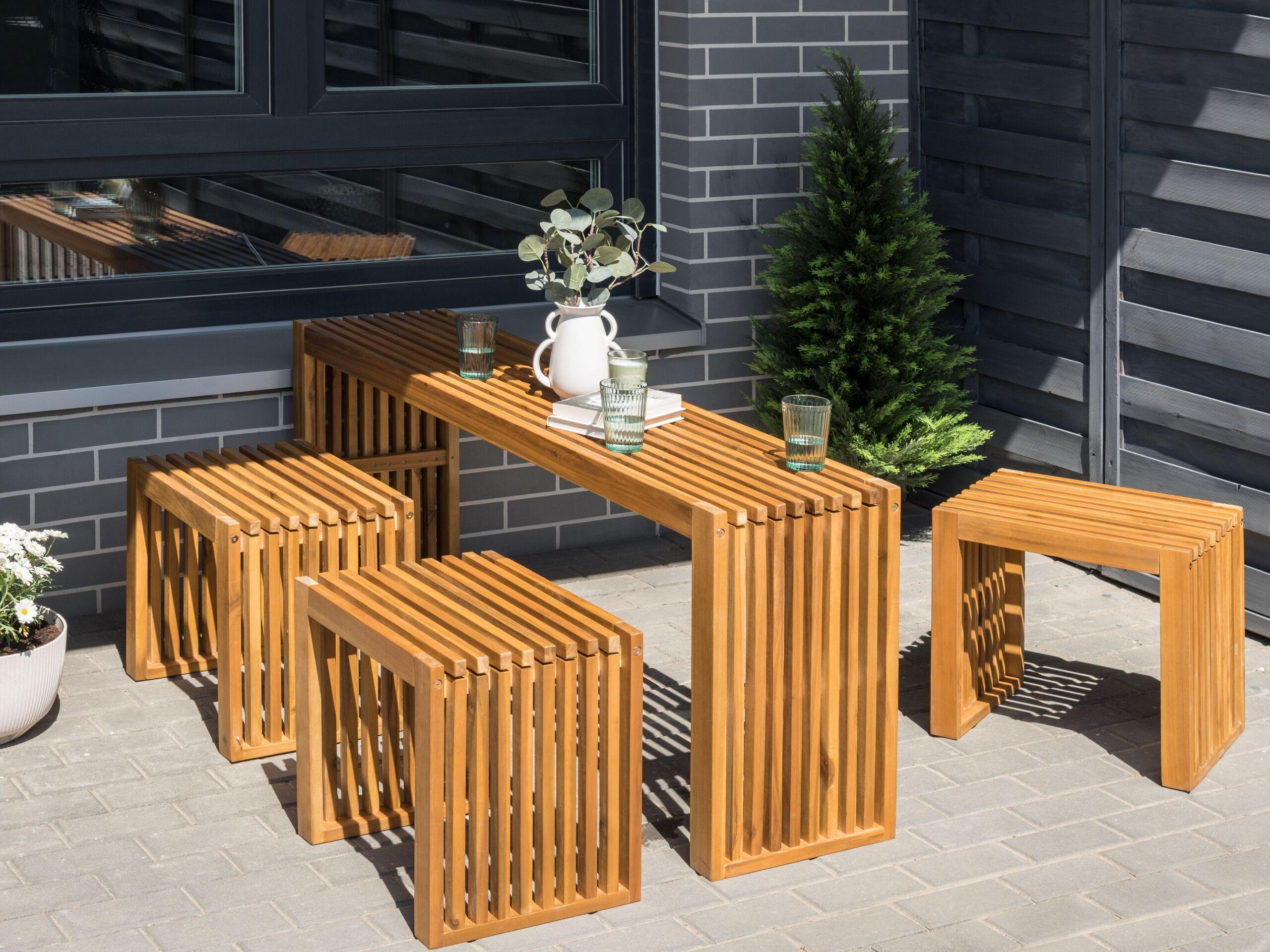 GARTENTISCH Akazienholz hellbraun 150/35 cm Bellano - Hellbraun, Holz (35/150/60cm) - Beliani