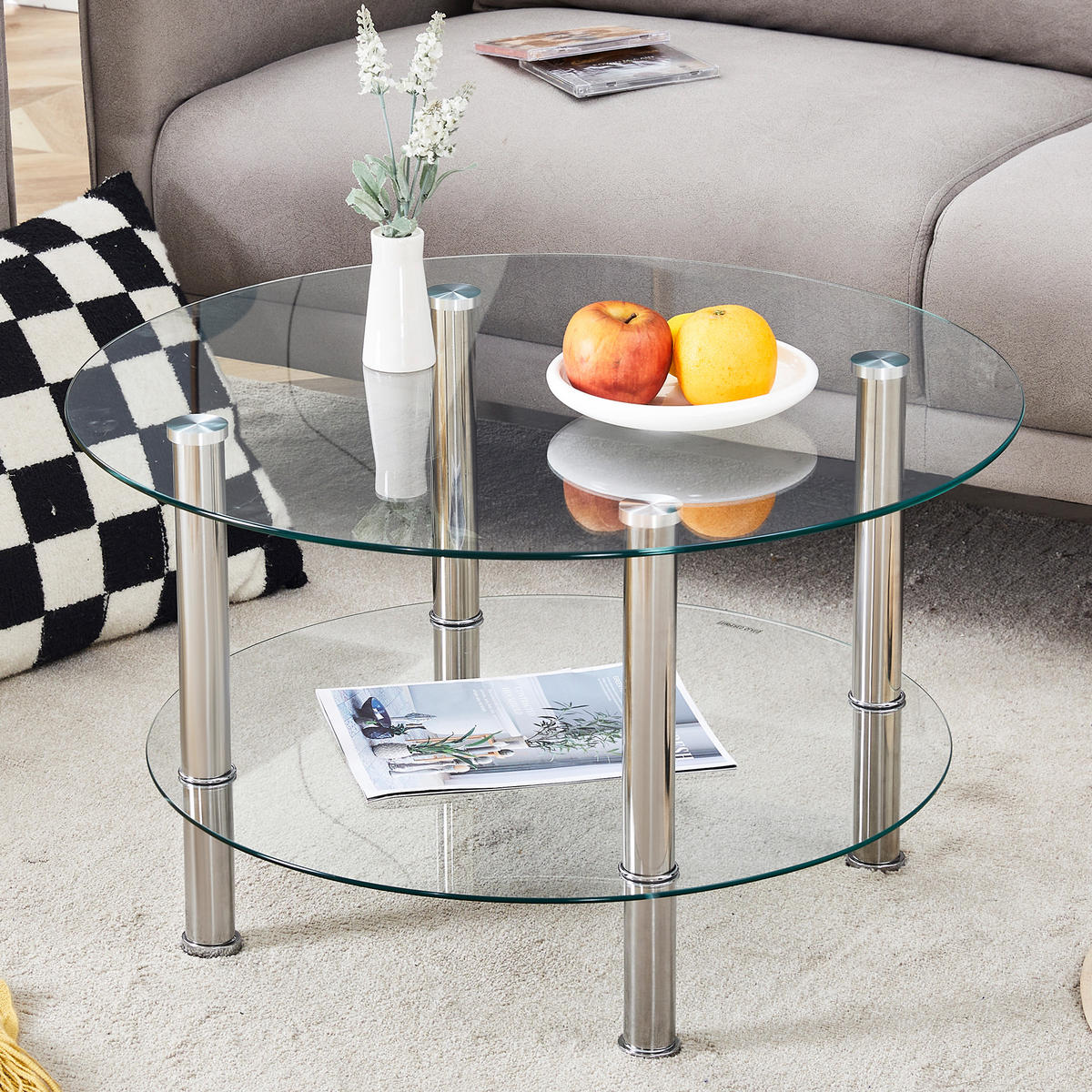 COUCHTISCH DE-142 Modern Transparent Metallbeine - Transparent, Glas (70/70/42cm) - ComfortXL