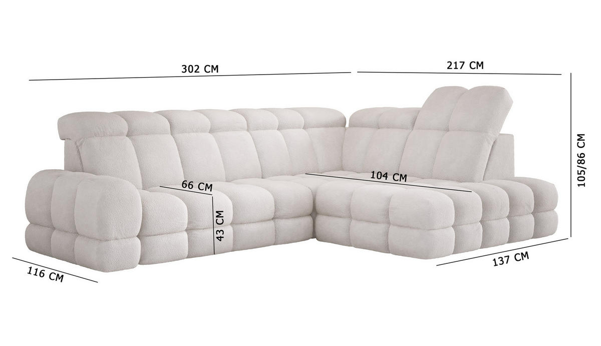 ECKSOFA TOLLO Anthology-stoff L-form 302x217x105 cm beige - Beige, Holz/Textil (302/217cm) - DomoHome