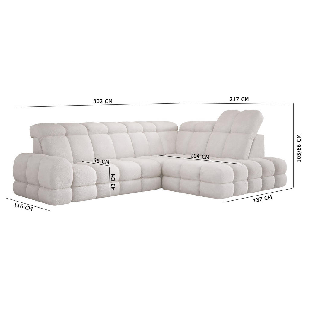 Thumbnail - DomoHome Ecksofa, Ecru, Textil, Rechteckig, 302x217 cm, Wohnzimmer, Sofas & Couches, Wohnlandschaften, Ecksofas