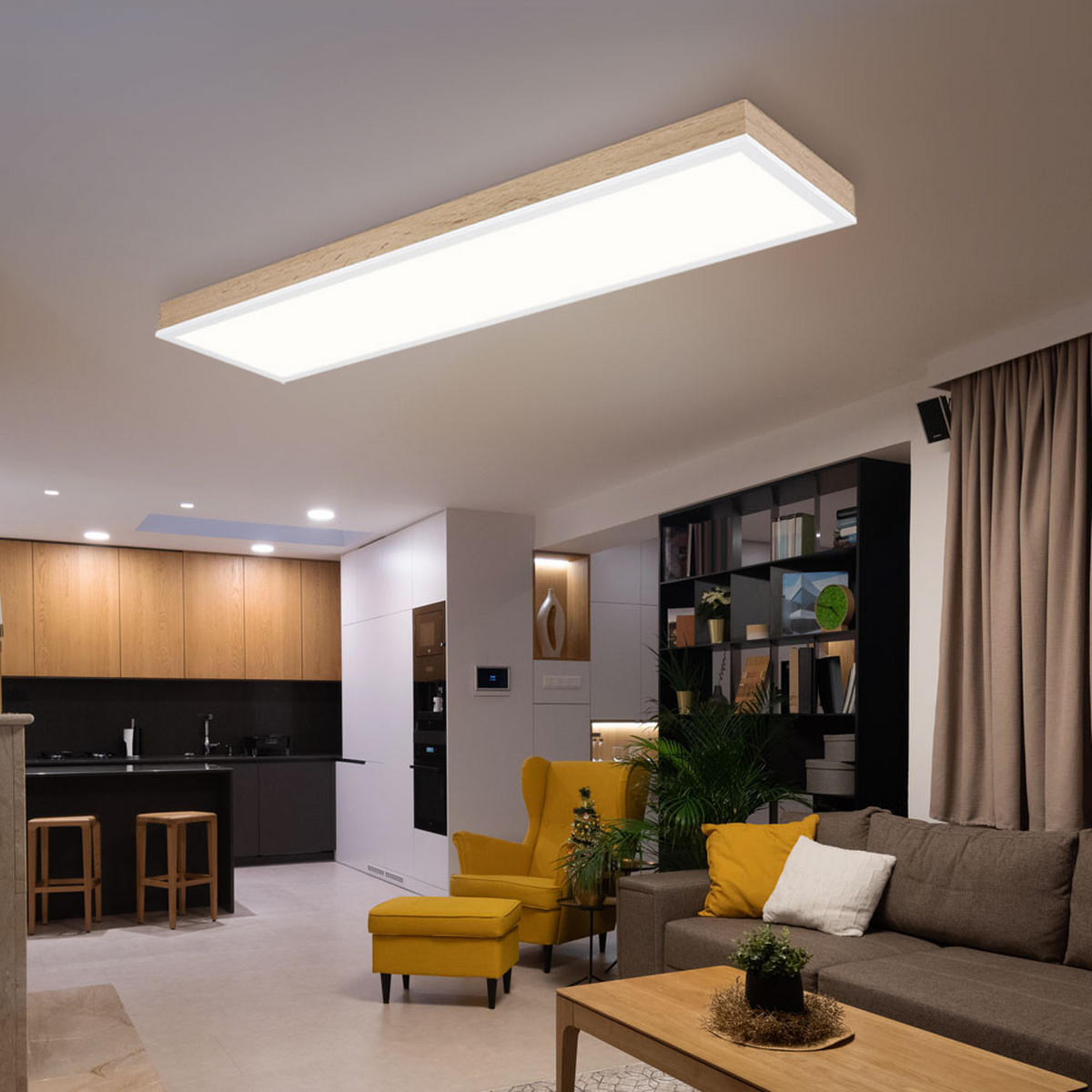 LED DECKENLEUCHTE Holzoptik Braun - Braun, Metall (80/20/7.8cm) - Globo Lighting