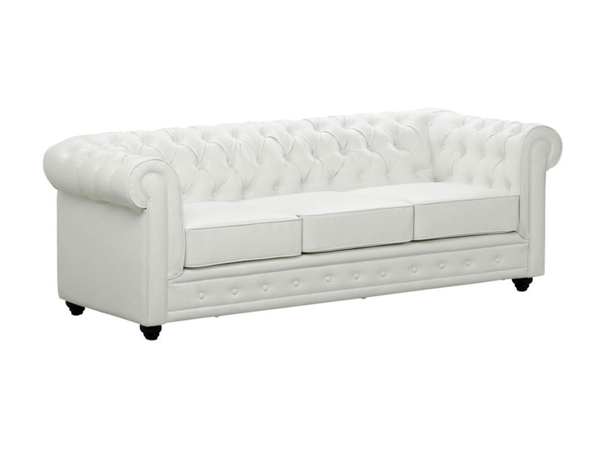 SOFA 3-Sitzer - Kunstleder - Weiß - CHESTERFIELD - Weiß, Leder (88/72/205cm) - Vente-Unique