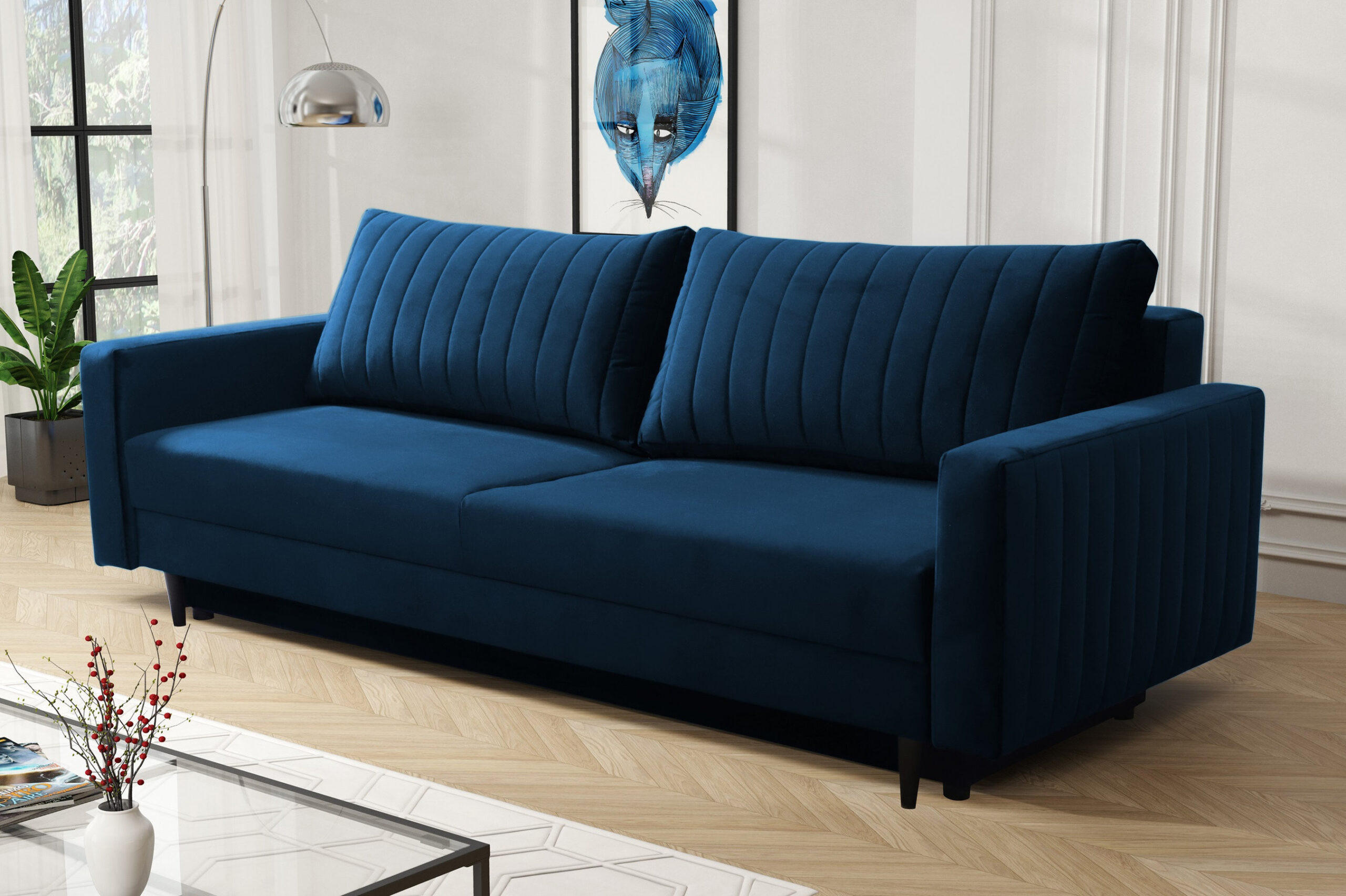 SCHLAFSOFA PALMO, Sofa mit Schlaffunktion und Bettkasten, Farbe: Blau, Velourstoff - Blau, Textil (220/86/94cm) - Sepro Meble