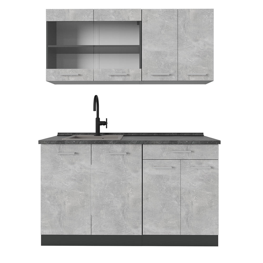 SINGLEKÜCHE R-Line Beton/Anthrazit 140 cm ohne Arbeitsplatte - Schieferfarben/Anthrazit, Holzwerkstoff (140/81.6/46cm) - Vicco