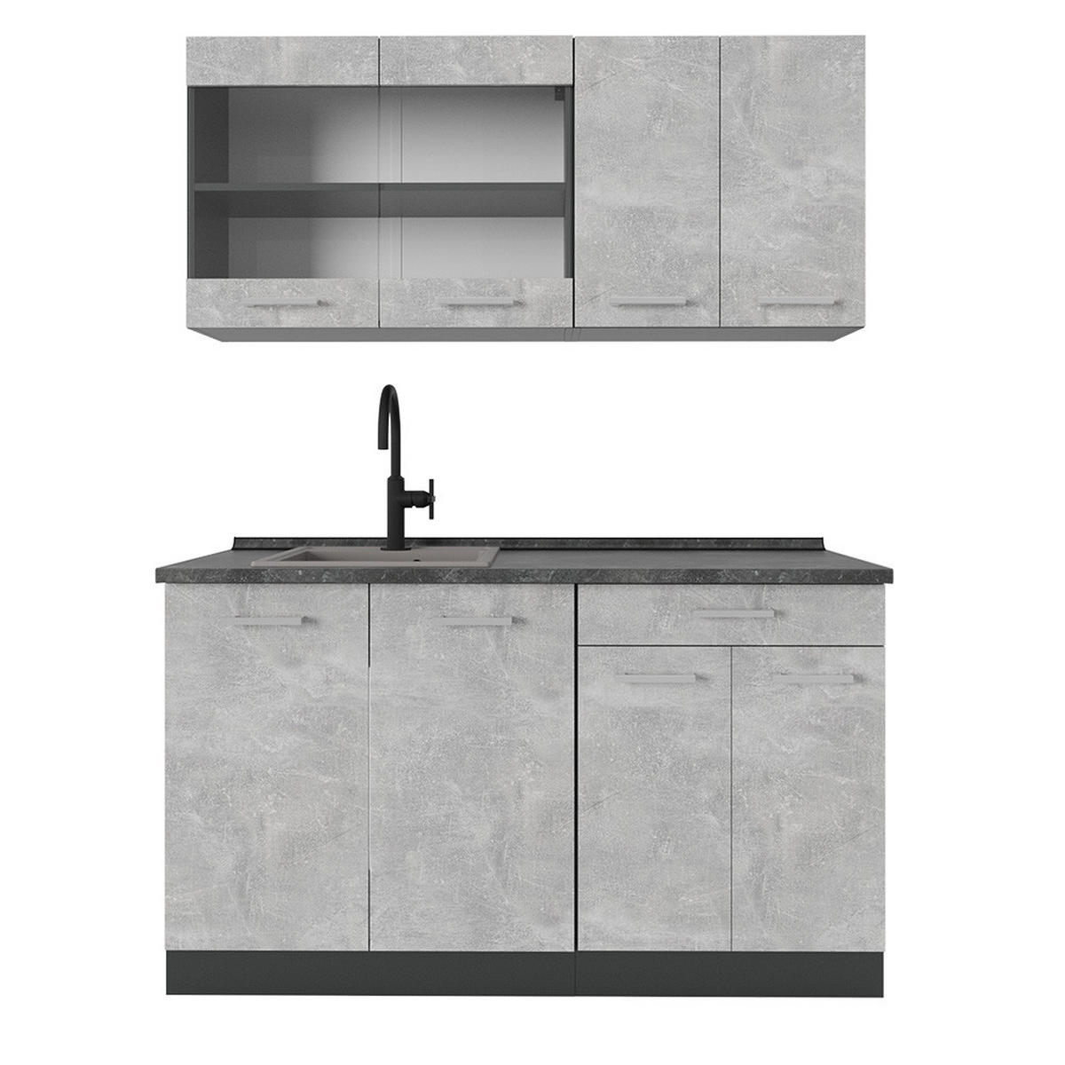 SINGLEKÜCHE R-Line Beton/Anthrazit 140 cm ohne Arbeitsplatte - Schieferfarben/Anthrazit, Holzwerkstoff (140/81.6/46cm) - Vicco