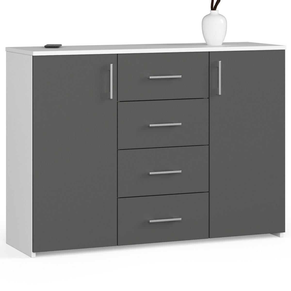KOMMODE Weiß, Graphit Grau 80/110/35 - Weiß, Holzwerkstoff (110/80/35cm) - RAUMHIRSCH FURNITURE