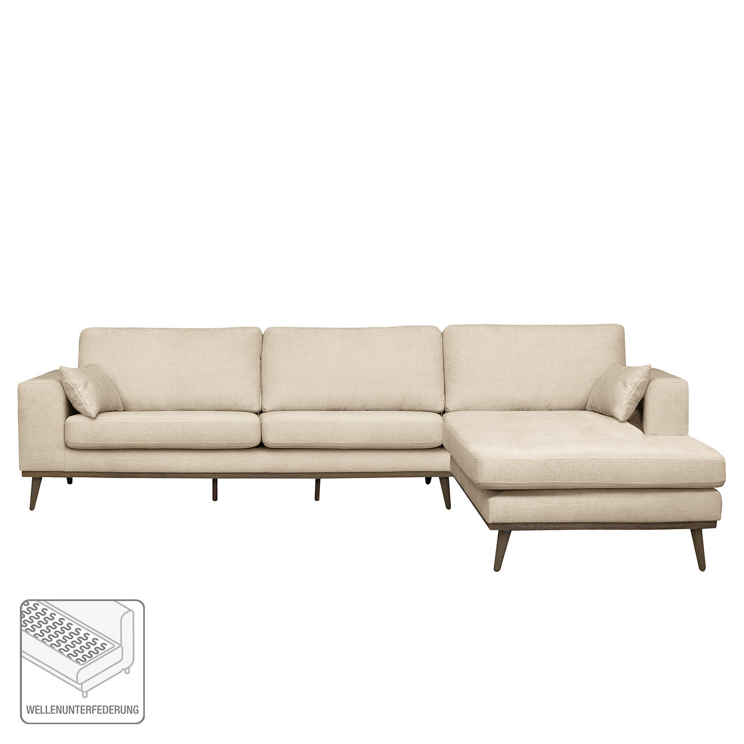 ECKSOFA mit Longchair - Eichefarben/Creme, Textil (281/153cm) - home24