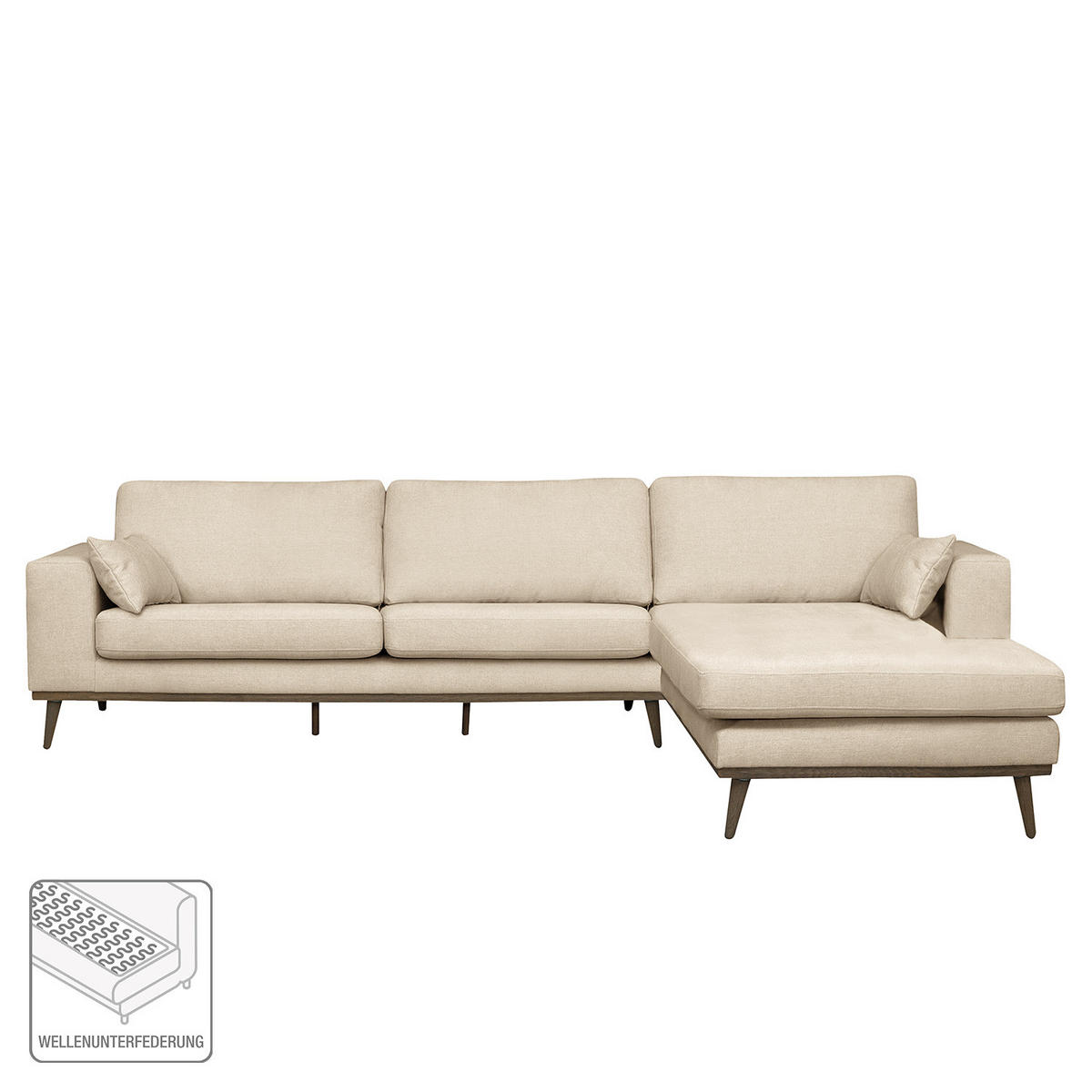 ECKSOFA mit Longchair - Eichefarben/Creme, Textil (281/153cm) - home24