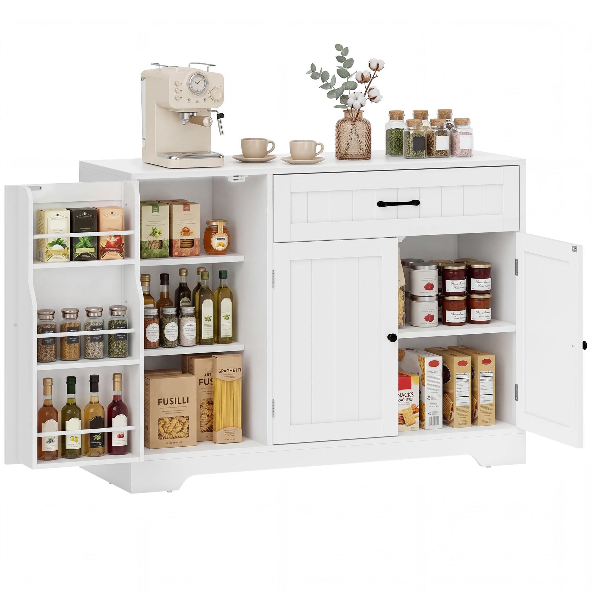 SIDEBOARD Weiß, 3 Türen, 1 Schublade, 110/40/80 cm - Weiß, Holz (110/80/40cm) - PANGIVO