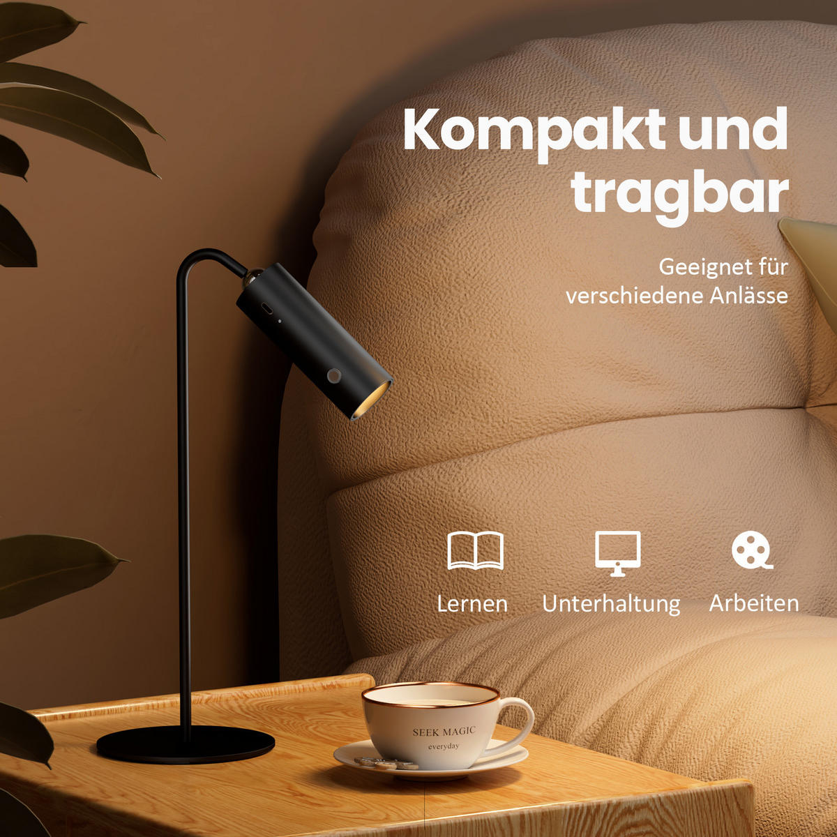 SCHREIBTISCHLAMPE LED dimmbar kabellos Schwarz - Schwarz, Metall (33/12/33cm) - EMKE