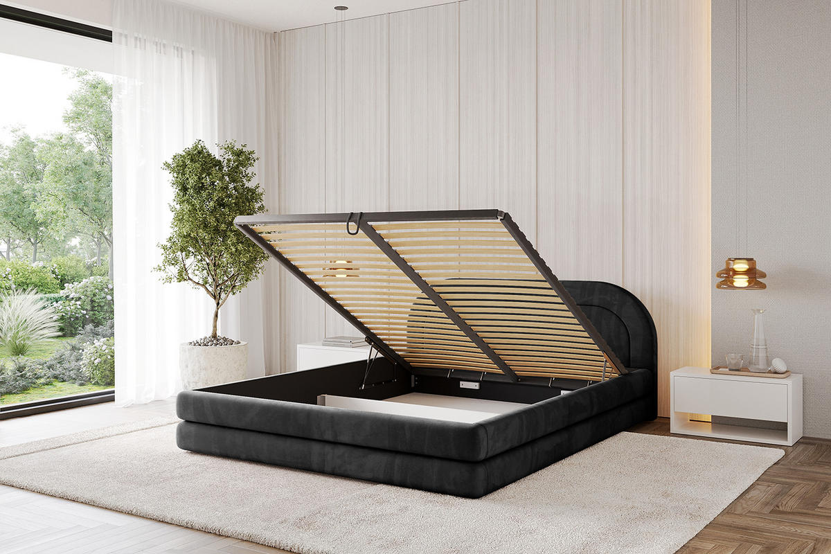POLSTERBETT mit Bettkasten und Lattenrost, Bett mit Matratze H3/H4 - LERIS-v1 120x200 Schwarz - Schwarz, Holzwerkstoff/Textil (120/200cm) - ALTDECOR