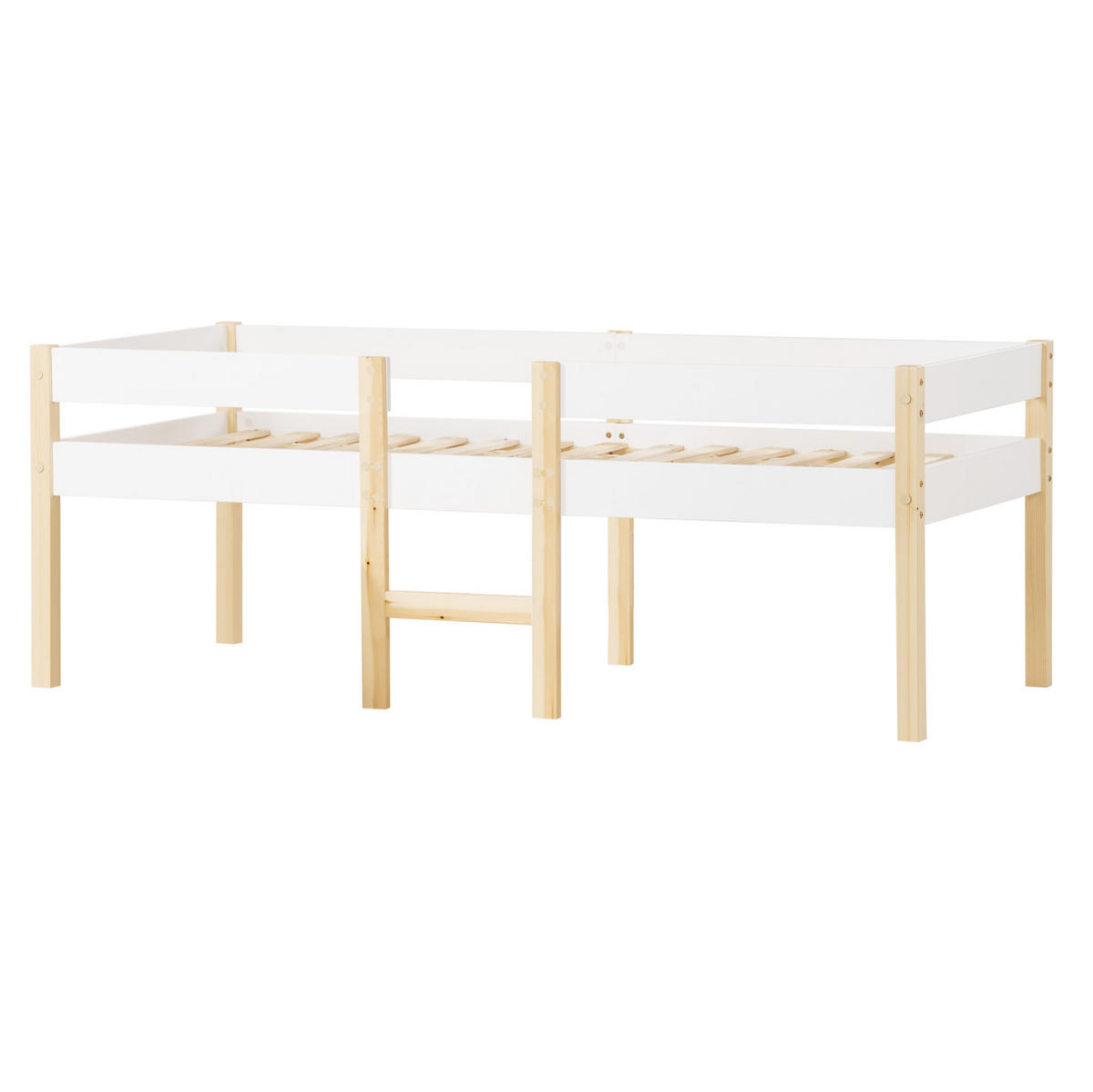 HALBHOHES Kinderbett 90/190 cm mit Rausfallschutz und Leiter, Weiß - Weiß, Holzwerkstoff (90/200cm) - Redom