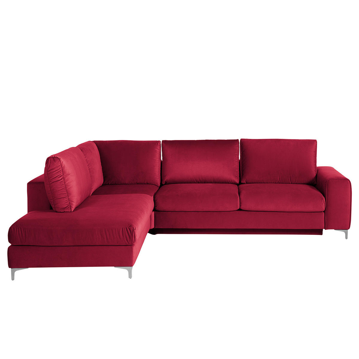 ECKSOFA mit Ottomane - Chromfarben/Bordeaux, Textil/Metall (302/1cm) - home24