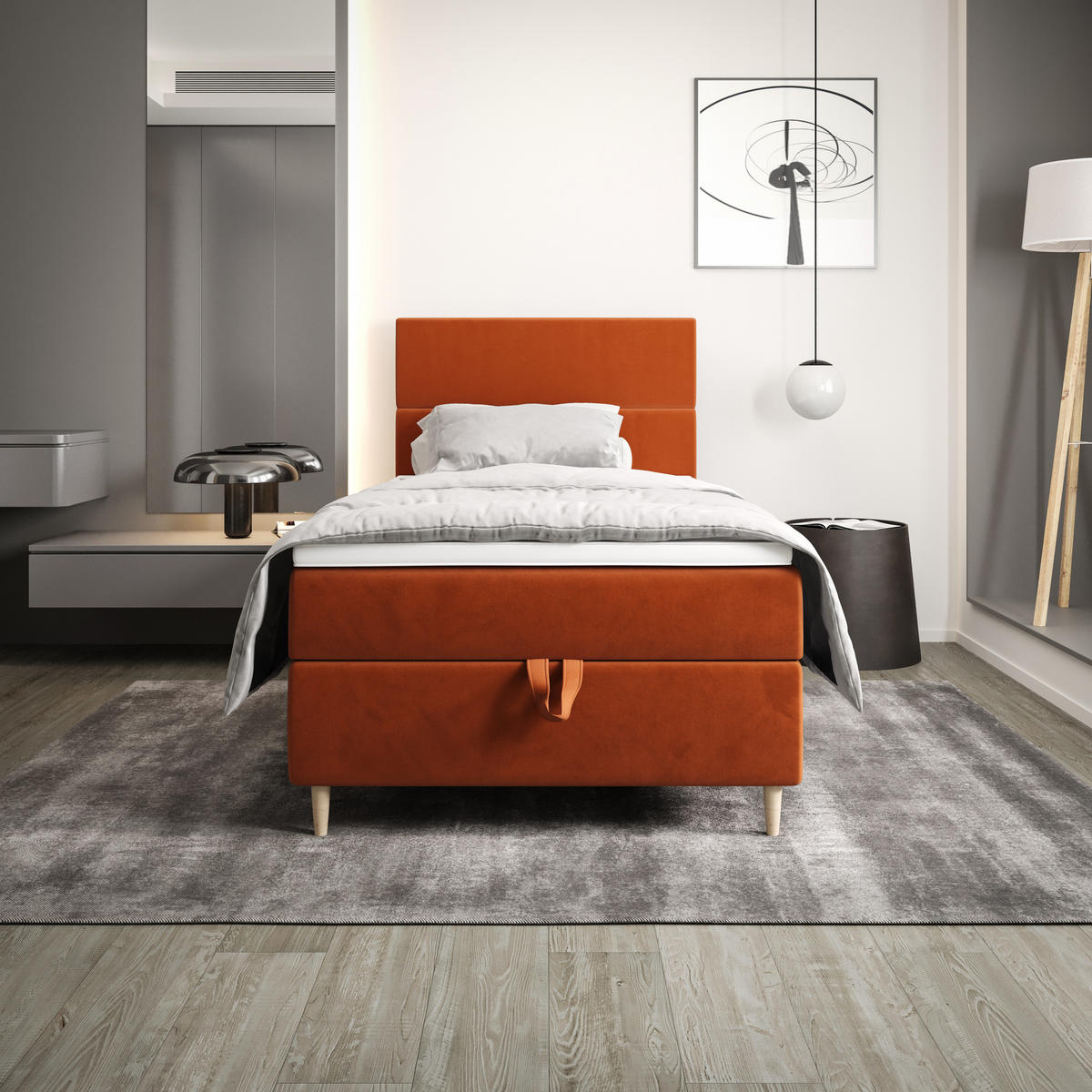 BOXBETT FLO 100x200 Itaka 01, mit Matratze H3, Bonell und Topper, Braun - Braun, Holz/Textil (100/200cm) - Bedante