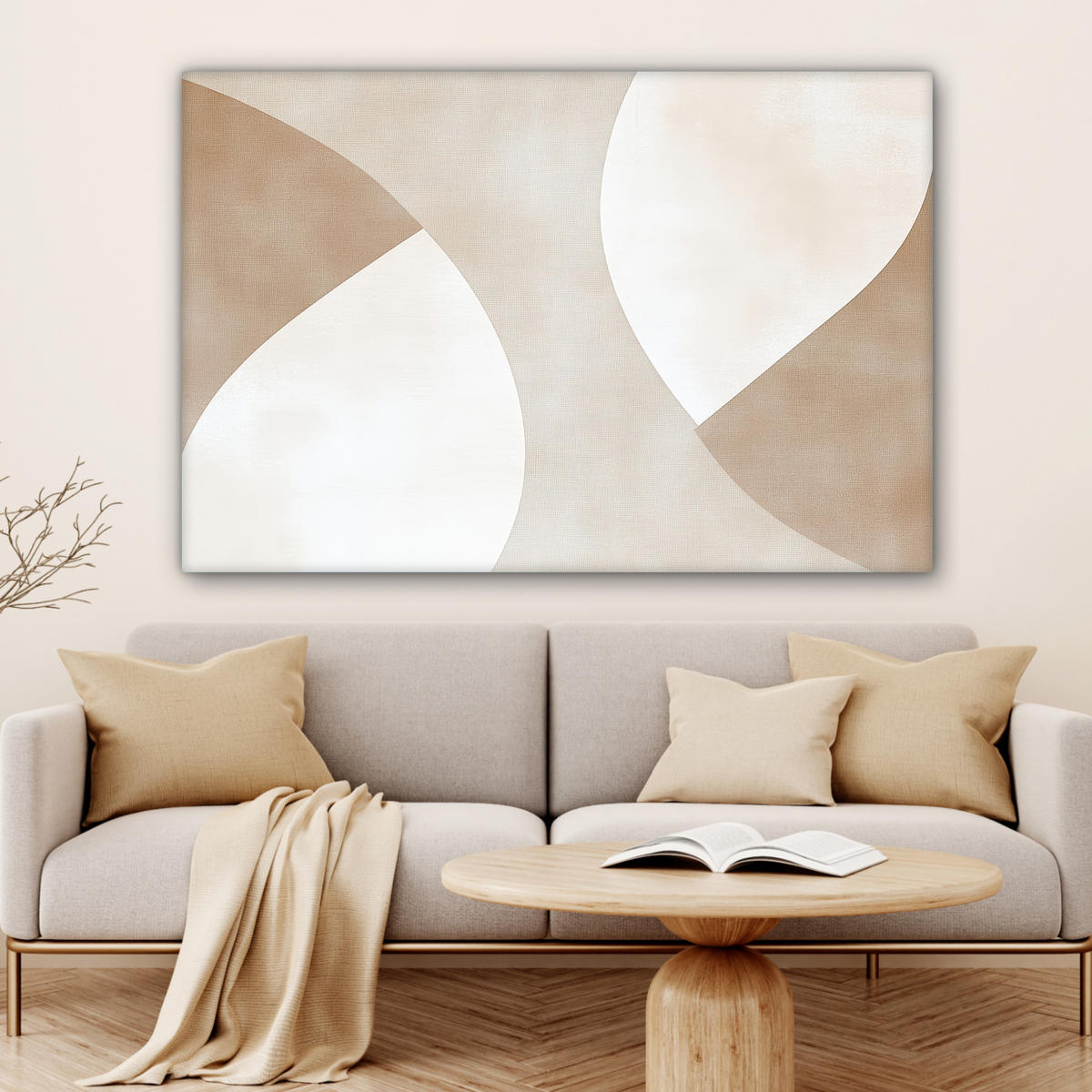 LEINWANDBILD Braun - Japandi - Abstrakt XXL 150x100 cm - Sandfarben, Textil (150/100cm) - MuchoWow