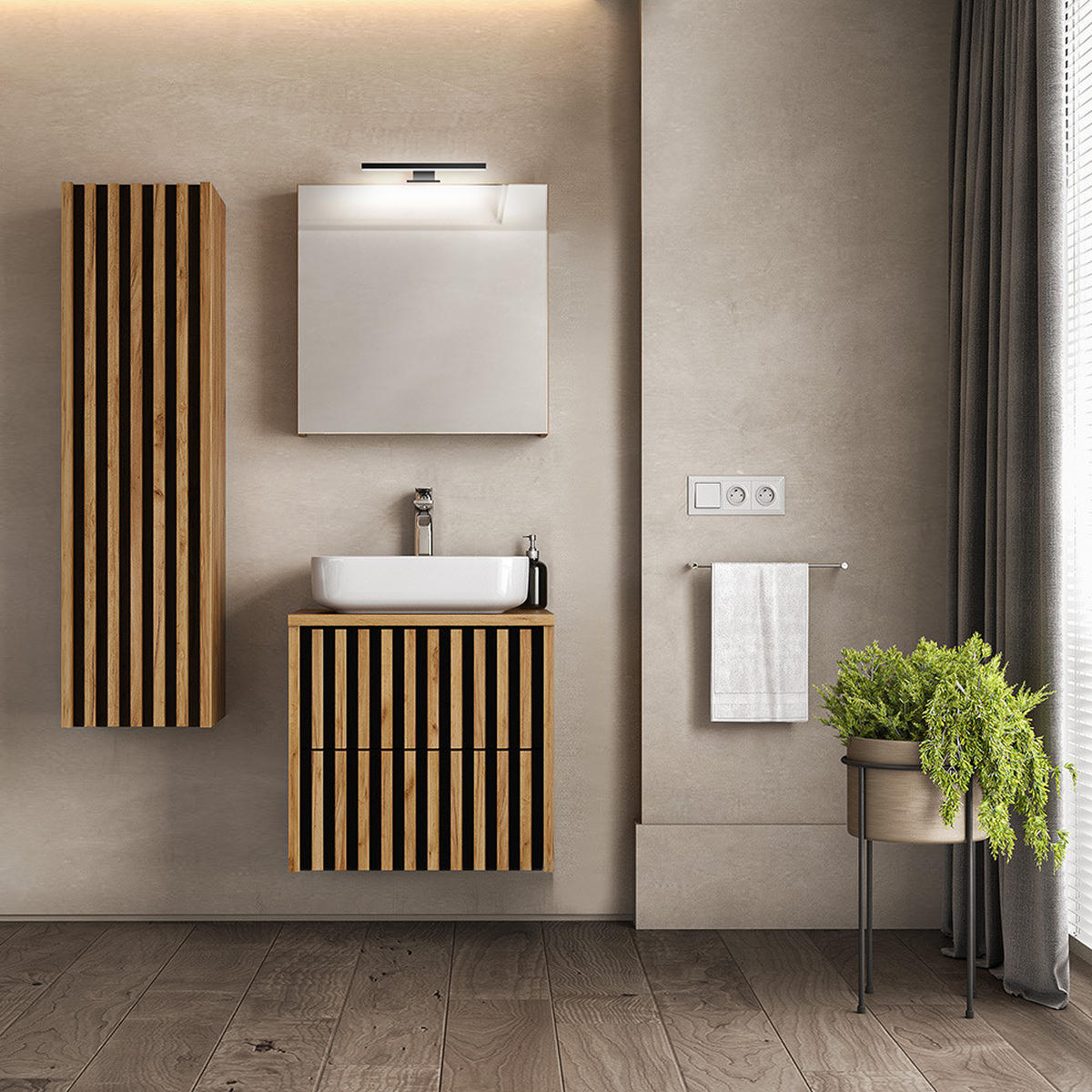 WASCHBECKENSCHRANK Lucca-107 - Braun, Holzwerkstoff (60/63/46cm) - Lomado