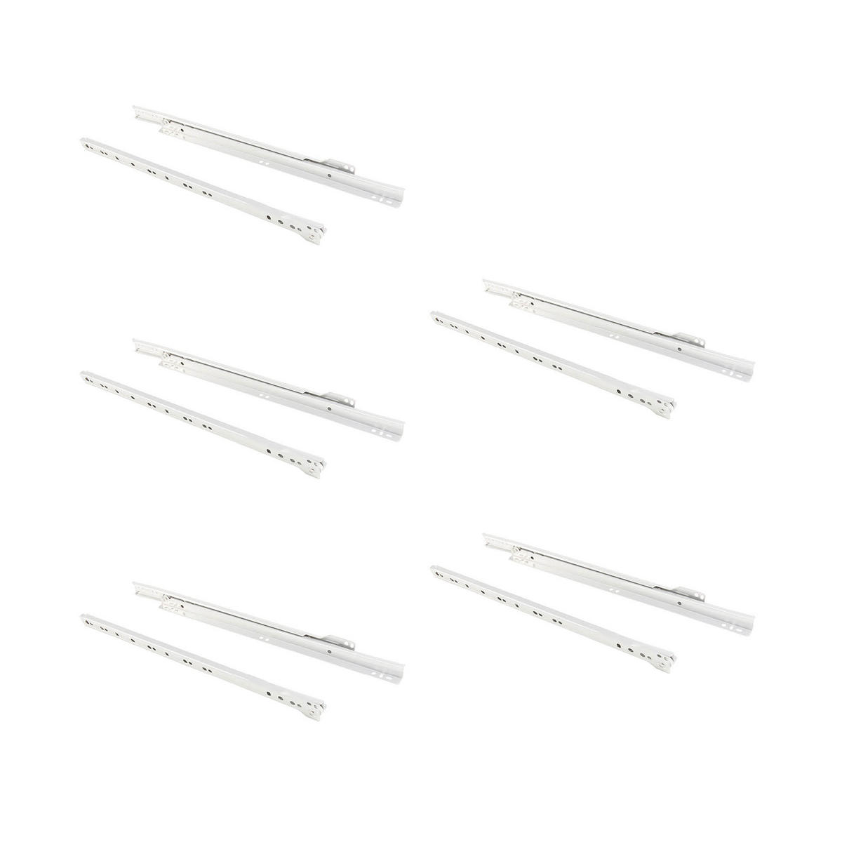 SCHUBLADENFÜHRUNGEN T30, Drop Locking, Länge 600mm, TeilVollauszug, Stahl, Weiß 5er-set - Weiß, Metall (16/4/62cm) - EMUCA