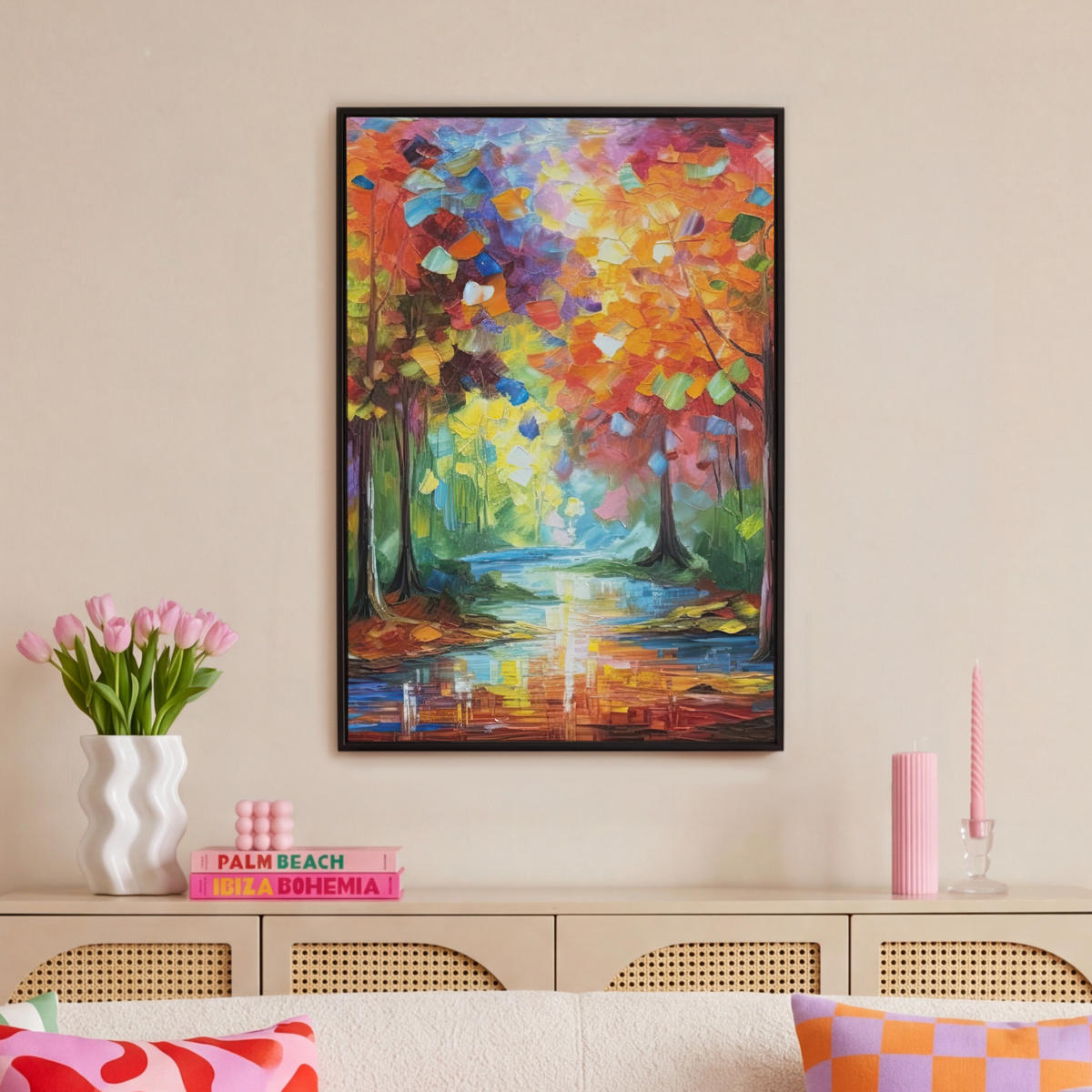 LEINWAND Bilder mit Rahmen - Landschaft - Wald - Farben - Natur - 60x90 - Multicolor, Textil (60/90cm) - MuchoWow