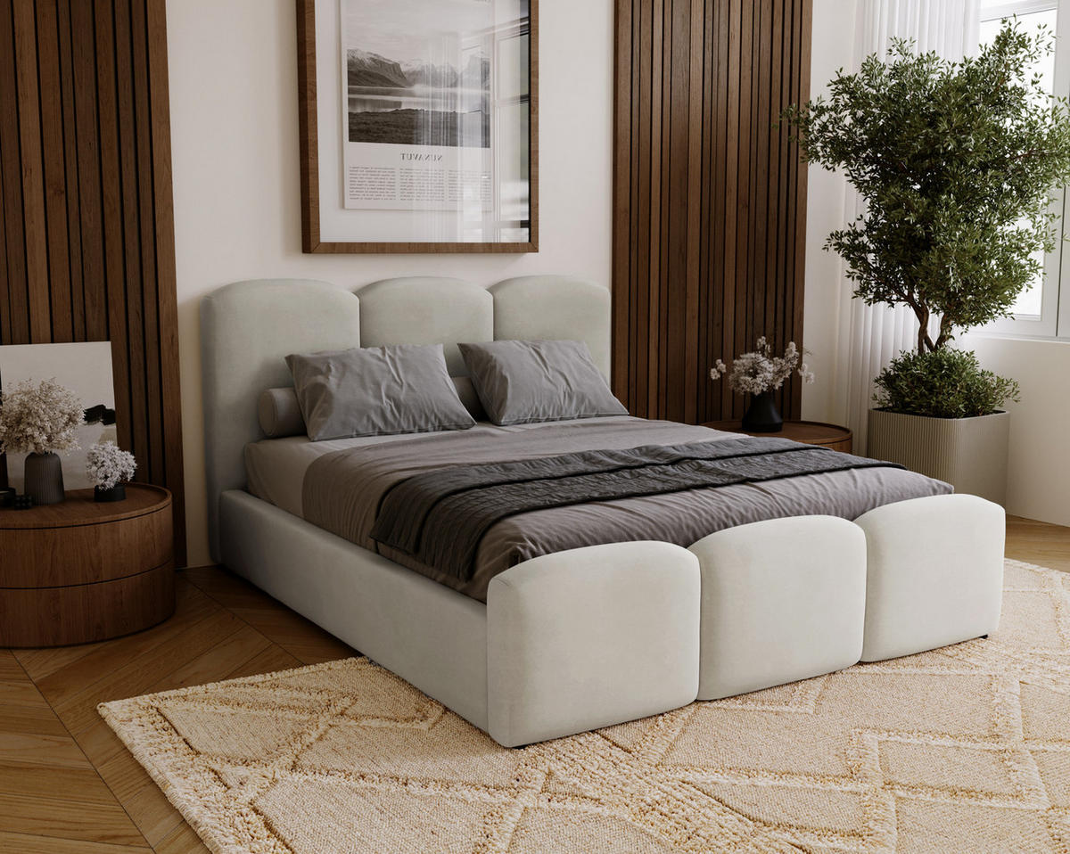 POLSTERBETT 140x200 cm Capri mit Bettkasten, Samt, Hellgrau - Hellgrau, Holz/Textil (140/200cm) - Emporius