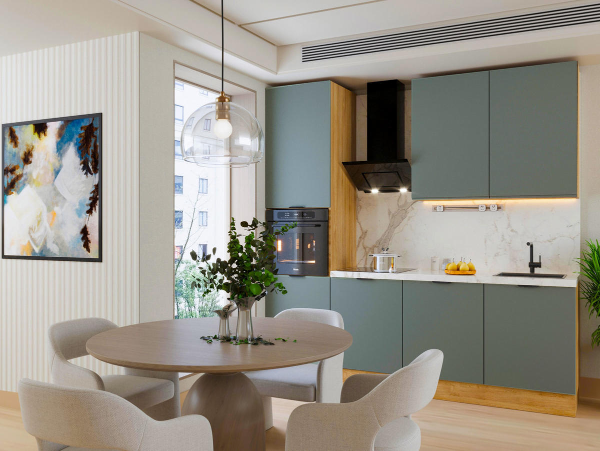 KÜCHENZEILE 240 cm Livaro – KU-S22 – Grün / Sonoma Eiche - Grün/Sonoma Eiche, Holzwerkstoff (240/247/60cm) - hi-markt