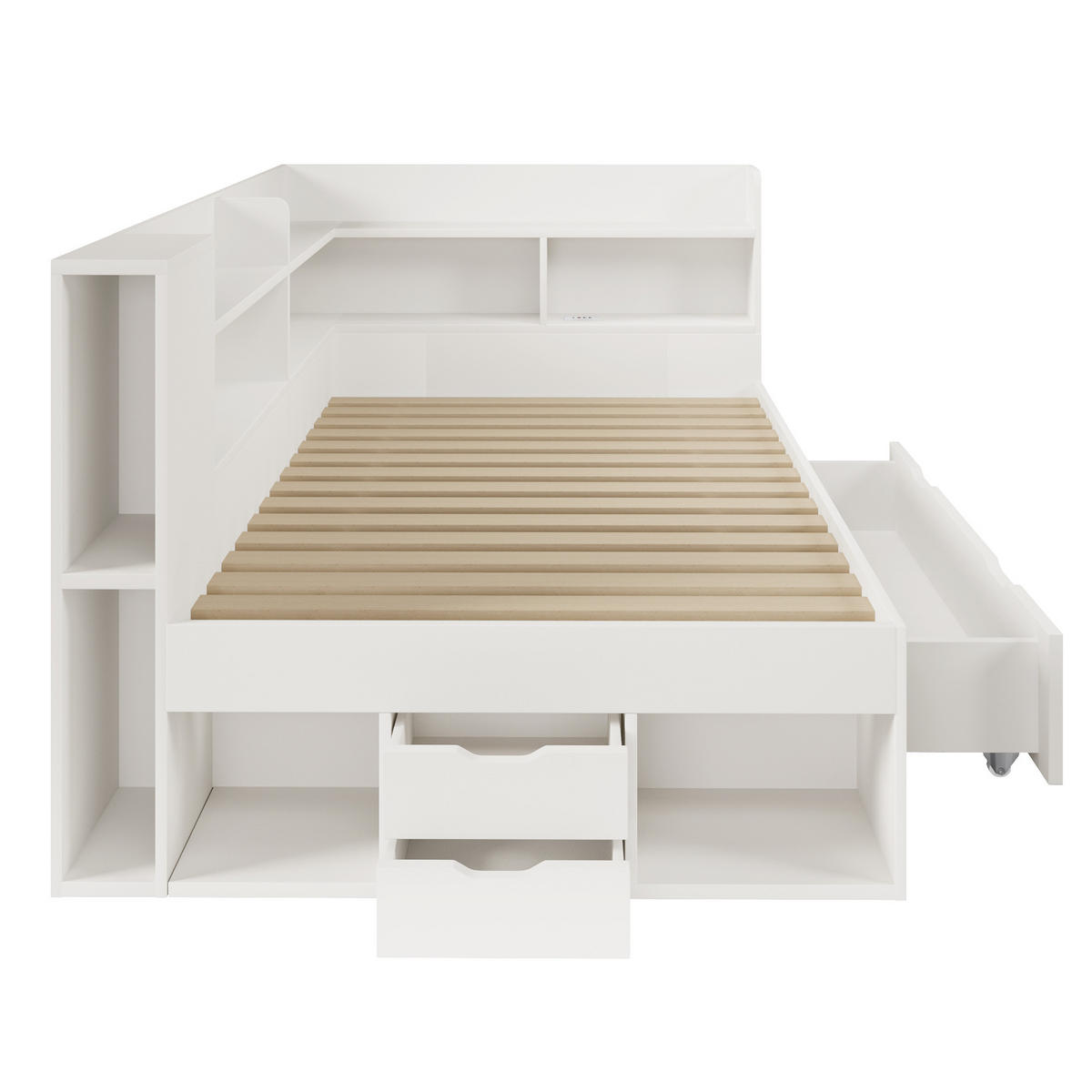 POLSTERBETT 90x190 cm in Weiß mit LED & USB-C Ladestation - Weiß, Holzwerkstoff (90/190cm) - Modfu