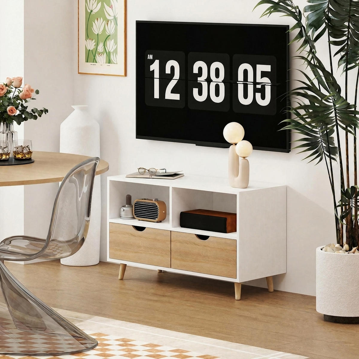 TV SKŘÍŇKA Lowboard se 2 policemi, zásuvkou, bílá - bílá, kompozitní dřevo (39/58.3/99cm) - HOMCOM