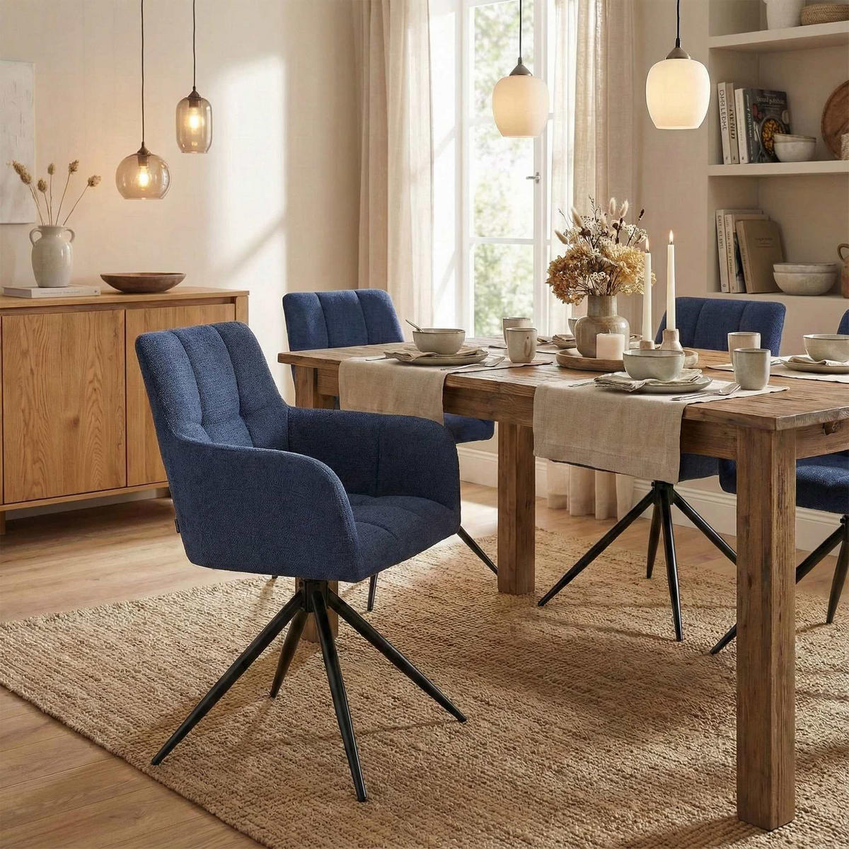 ARMLEHNENSTUHL Stoff Dunkelblau - Schwarz/Dunkelblau, Textil/Metall (59/87/59cm) - CLP