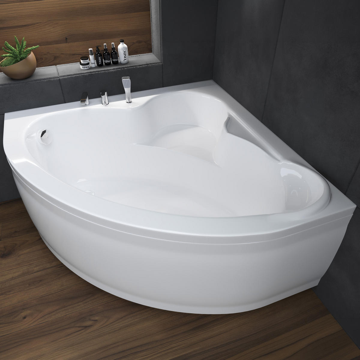 BADEWANNE Eckwanne STANDARD 130/130 Ablauf & Füße - Weiß, Kunststoff (130/58.5/130cm) - bad land
