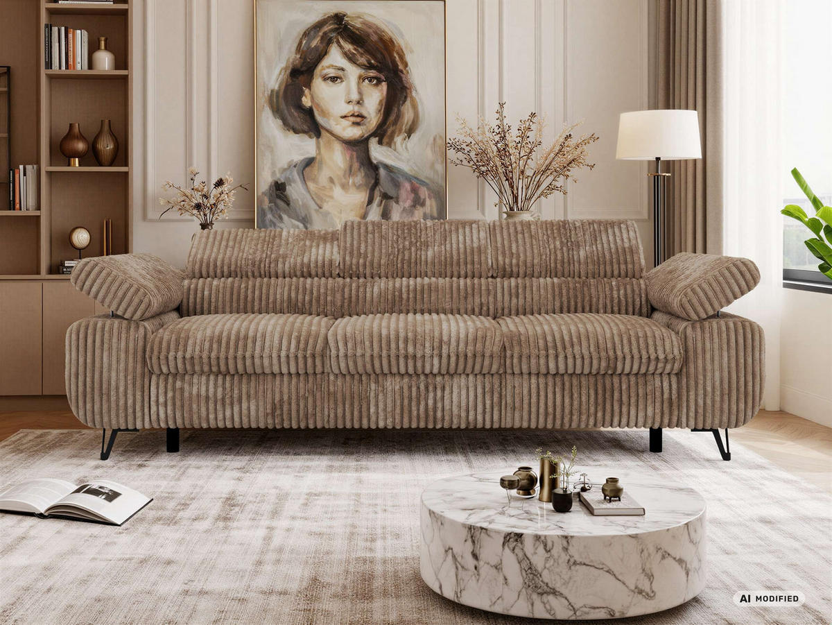 3-SITZER SOFA PETER - Braun Cord - Schwarz/Braun, Textil/Metall (262/76/99cm) - MKS