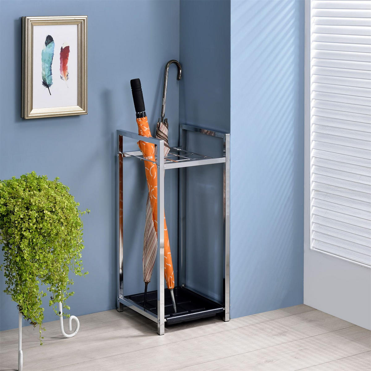 SCHIRMSTÄNDER NELIA - Silberfarben, Kunststoff/Metall (29/64/26cm) - IDIMEX