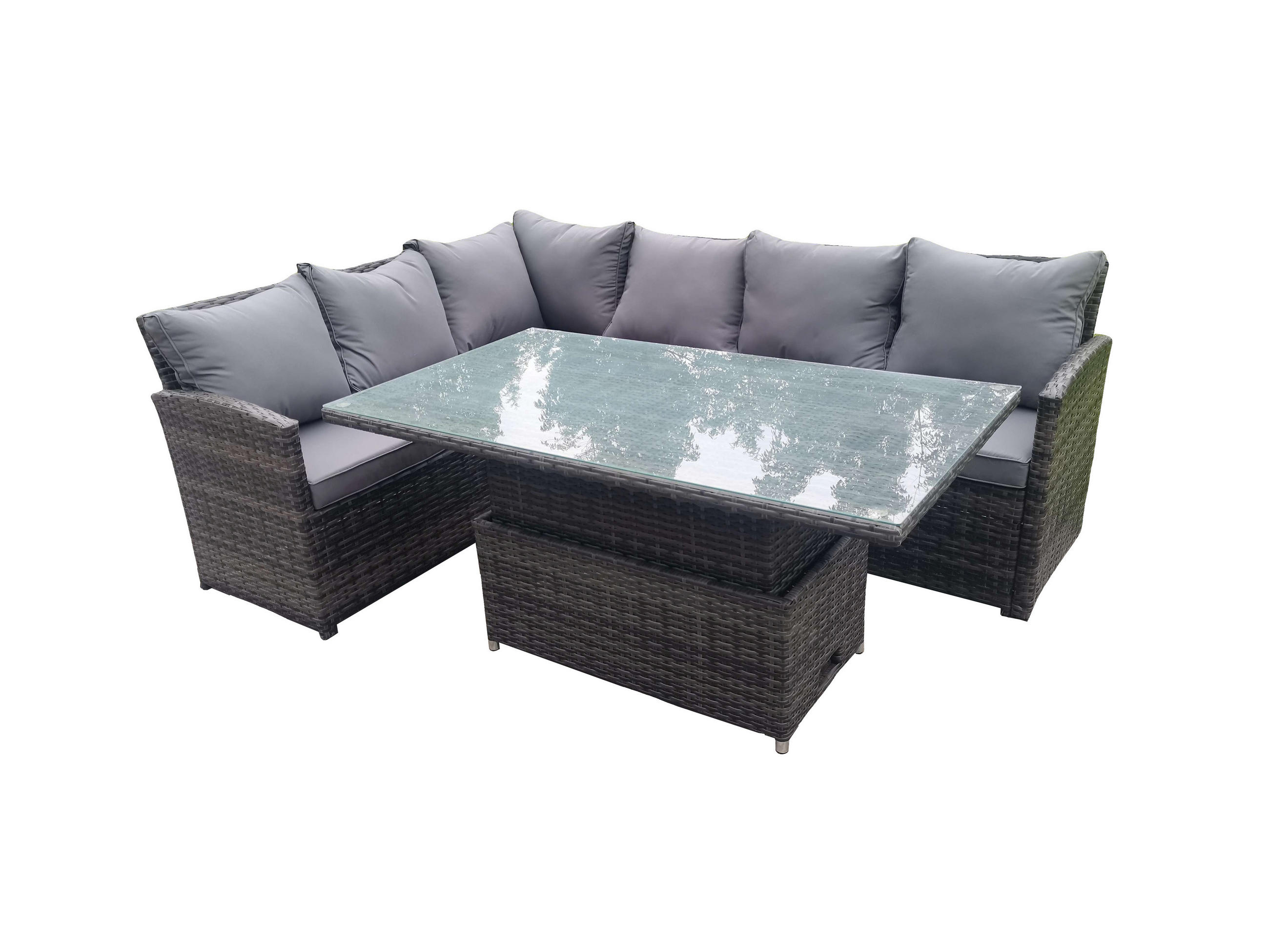 GARTENMÖBEL SET mit höhenverstellbarer Tisch Polyrattan Dunkelgrau 6-Sitzer - Dunkelgrau/Grau, Glas/Kunststoff - Fimous