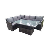GARTENMÖBEL SET mit höhenverstellbarer Tisch Polyrattan Dunkelgrau 6-Sitzer - Dunkelgrau/Grau, Glas/Kunststoff - Fimous