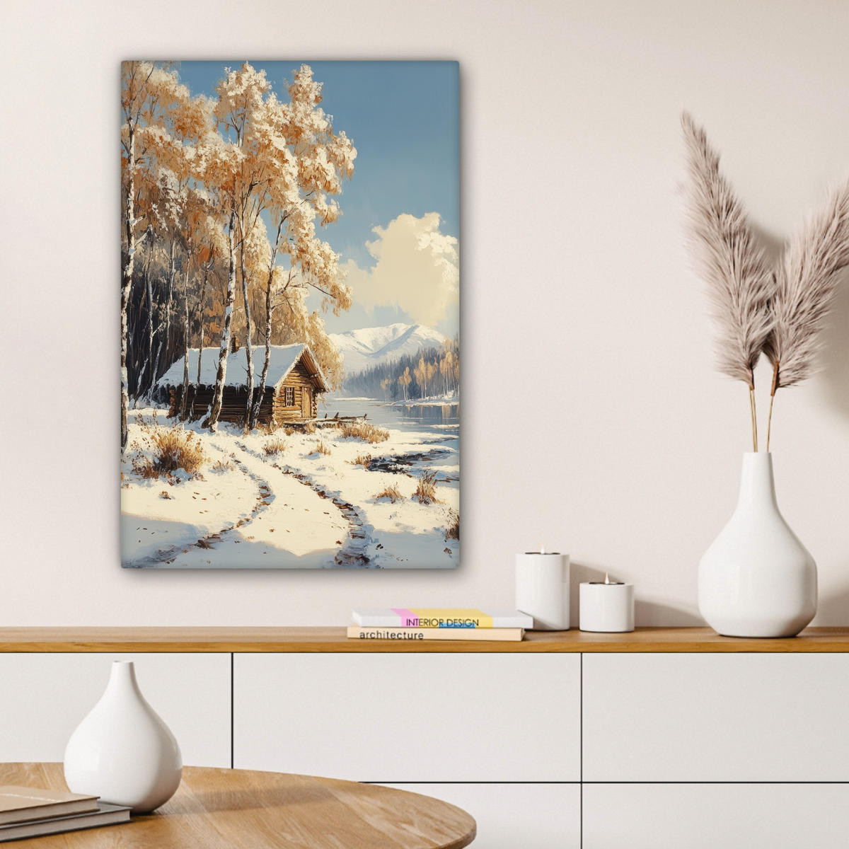 LEINWANDBILD Winter - Schnee - Zuhause - Natur 40x60 cm - Hellbraun, Textil (40/60cm) - MuchoWow