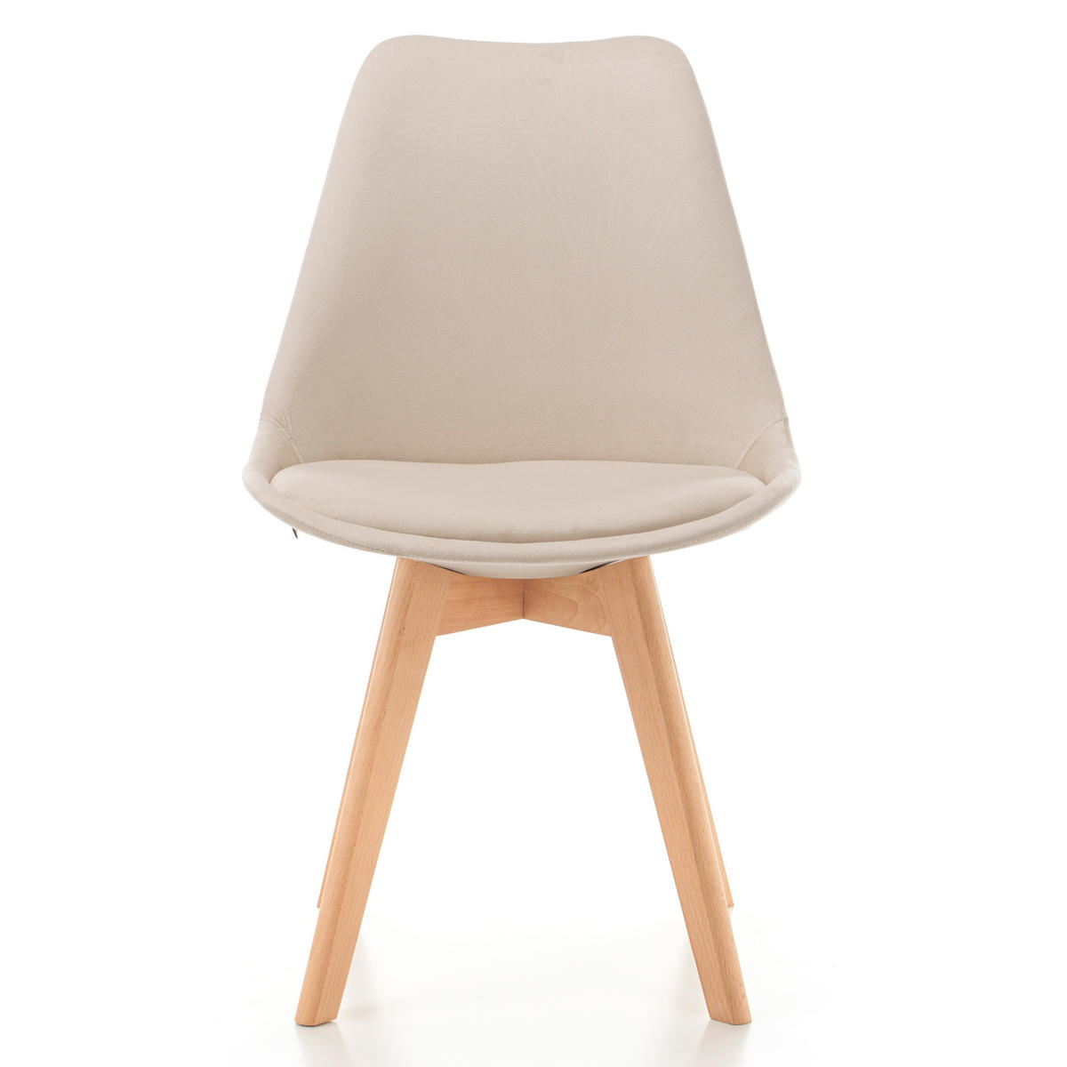 STUHL Dublin modern beige, Holzbeinen - Veloursstoff und Polsterschaum - Ecru/Beige, Holz/Textil (50/83/54cm) - NEW HOME
