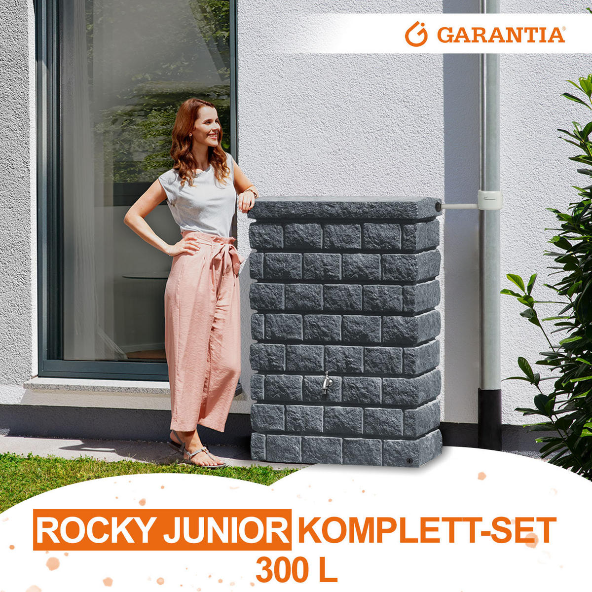 JUNIOR Wandtank Komplett-Set 300 L dark e inkl. Chrom-Auslaufhahn und Fallrohranschluss - Grau, Kunststoff (40/118/80cm) - GARANTIA