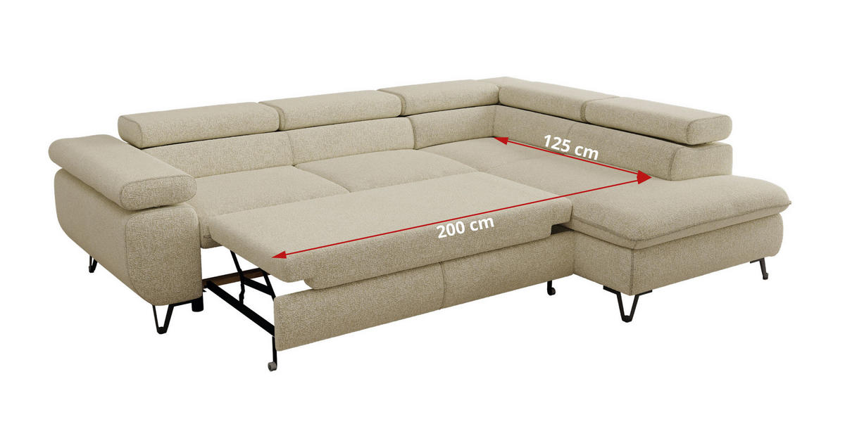 ECKSOFA PABLO L Creme Struktur - Links Seite - Creme/Schwarz, Textil/Metall (208/273cm) - MKS