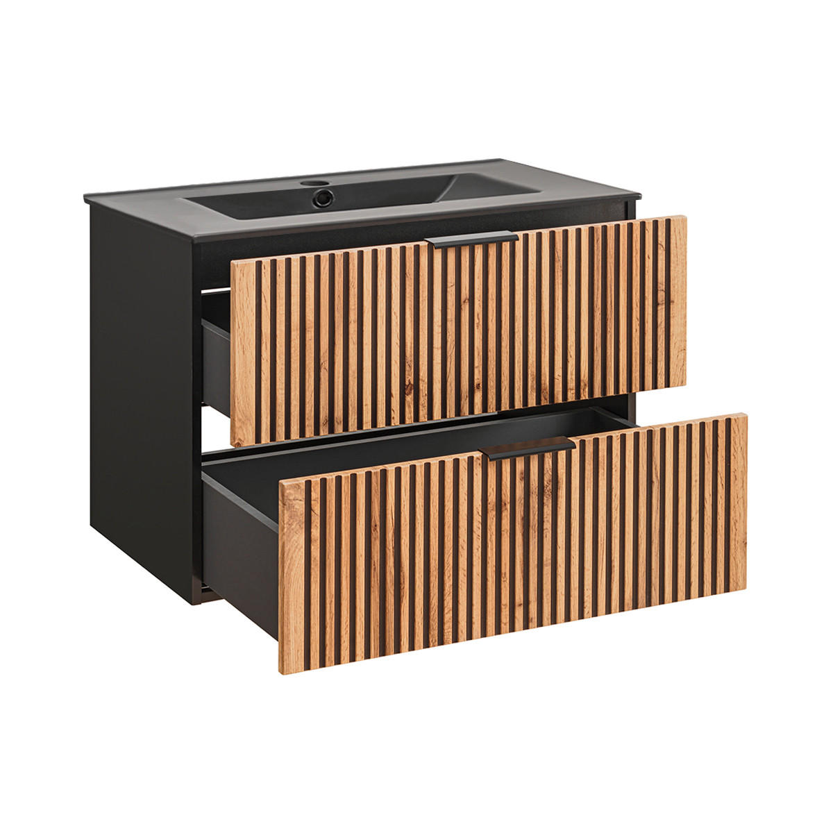 BADMÖBEL 80.4cm Gaia 2er-Set Holz in Eichenoptik und Schwarz - Schwarz, Holzwerkstoff (80.4/57/46cm) - Petits-meubles