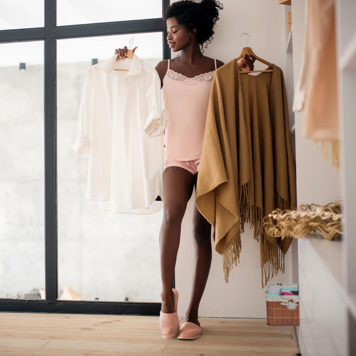 AUFBEWAHRUNGSKORB - Multicolor, Holz/Textil (31/20/31cm) - Relaxdays